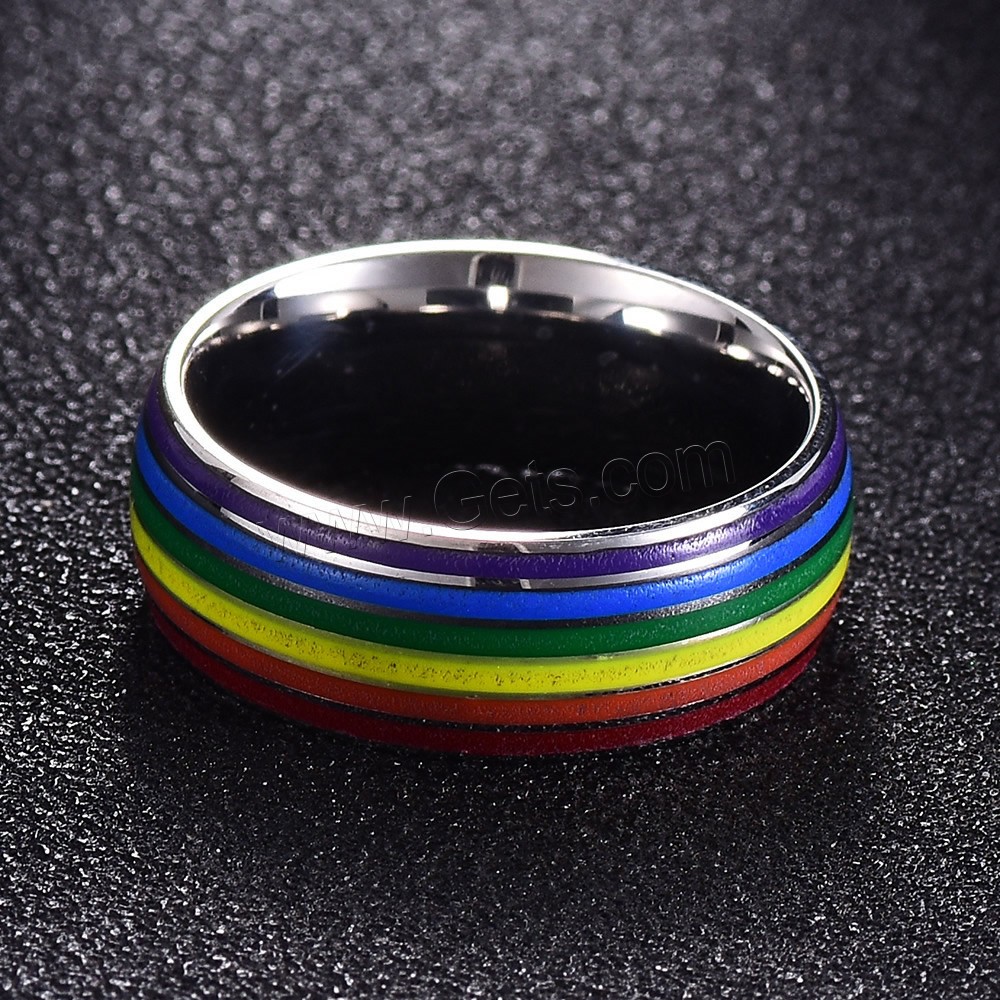 Titanium Steel Finger Ring, Unisex & different size for choice & enamel, original color, 8mm, Sold By PC