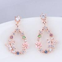 Boucles d'oreilles en laiton zircon cubique, Plaqué de couleur d'or rose, pour femme & émail & avec zircone cubique, protéger l'environnement, sans nickel, plomb et cadmium Vendu par paire