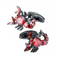 Brass Cufflinks, Scorpion, gun black plated, for man & with cubic zirconia, red 