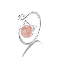 Messing Manschette Fingerring, mit Strawberry Quartz, platiniert, für Frau, 8x9mm, Größe:7, verkauft von PC