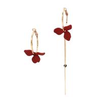 alliage de zinc Boucles d'oreilles asymétriques, avec Acrylique, fleur, Placage de couleur d'or, pour femme, plus de couleurs à choisir 120mm, Vendu par paire