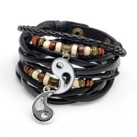 cuir de peau de vache bracelet, avec bois & alliage de zinc, Placage, bracelet à breloques & unisexe & émail, plus de couleurs à choisir, 30mm Environ 8.7 pouce, Vendu par brin