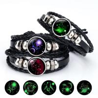 Modezeit Edelstein Armband Armreif, PU Leder, mit Glas & Zinklegierung, mit Verlängerungskettchen von 3.15inch, silberfarben plattiert, Konstellation Schmuck & unisex & verschiedene Muster für Wahl & glänzend, 18mm, Länge:ca. 7 ZollInch, verkauft von Strang