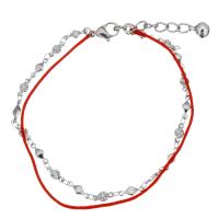 Edelstahl Charm Armband, mit Nylonschnur, mit Verlängerungskettchen von 1.5Inch, mit Glocke & für Frau & 2 strängig, originale Farbe, 8x3.5mm, 10x3.5mm, 4x0.5mm, 1mm, Länge:ca. 8 ZollInch, verkauft von Strang