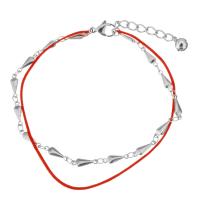 Edelstahl Charm Armband, mit Nylonschnur, mit Verlängerungskettchen von 1.5Inch, mit Glocke & für Frau & 2 strängig, originale Farbe, 11x3.5mm, 4x0.5mm, 1mm, Länge:ca. 8 ZollInch, verkauft von Strang