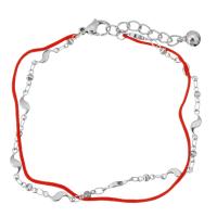 Edelstahl Charm Armband, mit Nylonschnur, mit Verlängerungskettchen von 1.5Inch, mit Glocke & für Frau & 2 strängig, originale Farbe, 11.5x4mm, 4x2.5mm, 1mm, Länge:ca. 8 ZollInch, verkauft von Strang