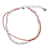 Edelstahl Charm Armband, mit Nylonschnur, mit Verlängerungskettchen von 2Inch, mit Glocke & Oval-Kette & für Frau & 2 strängig, originale Farbe, 5.5x4.5mm, 1mm, Länge:ca. 8 ZollInch, verkauft von Strang