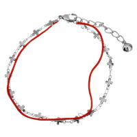 Edelstahl Charm Armband, mit Nylonschnur, mit Verlängerungskettchen von 2Inch, Kreuz, Cross-Kette & mit Glocke & für Frau & 2 strängig, originale Farbe, 9x4.5mm, 4x2mm, 1mm, Länge:ca. 8 ZollInch, verkauft von Strang