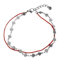 Edelstahl Charm Armband, mit Nylonschnur, mit Verlängerungskettchen von 1.5Inch, Herz, mit Glocke & Herz Kette & für Frau & 2 strängig, originale Farbe, 10x5.5mm, 4x2.5mm, 1mm, Länge:ca. 9 ZollInch, verkauft von Strang