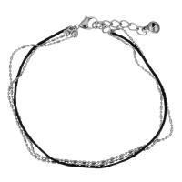 Edelstahl Charm Armband, mit Nylonschnur, mit Verlängerungskettchen von 1.5Inch, mit Glocke & für Frau & 3-Strang, originale Farbe, 2.5x1mm, 1x1mm, 1mm, Länge:ca. 8 ZollInch, verkauft von Strang