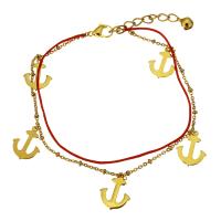 Edelstahl Charm Armband, mit Nylonschnur, mit Verlängerungskettchen von 2Inch, Anker, goldfarben plattiert, Armband  Bettelarmband & mit Glocke & Oval-Kette & für Frau & 2 strängig, 13x16mm, 1x2.5mm, 2x1.5mm, 1mm, Länge:ca. 8 ZollInch, verkauft von Strang