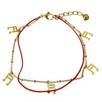 Edelstahl Charm Armband, mit Nylonschnur, mit Verlängerungskettchen von 1.5Inch, Musiknote, goldfarben plattiert, Armband  Bettelarmband & mit Glocke & Oval-Kette & für Frau & 2 strängig, 7x12.5mm, 1x2.5mm, 2x1.5mm, 1mm, Länge:ca. 8.5 ZollInch, verkauft von Strang