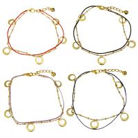 Edelstahl Charm Armband, mit Nylonschnur, mit Verlängerungskettchen von 1.5Inch, Kreisring, goldfarben plattiert, Armband  Bettelarmband & mit Glocke & Oval-Kette & für Frau & 2 strängig, keine, 10.5x10.5mm, 1x2.5mm, 2x1.5mm, 1mm, Länge:ca. 8.5 ZollInch, verkauft von Strang