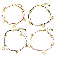 Edelstahl Charm Armband, mit Nylonschnur, mit Verlängerungskettchen von 1.5Inch, Libelle, goldfarben plattiert, Armband  Bettelarmband & mit Glocke & Oval-Kette & für Frau & 2 strängig, keine, 10.5x12mm, 1x2.5mm, 2x1.5mm, 1mm, Länge:ca. 8.5 ZollInch, verkauft von Strang