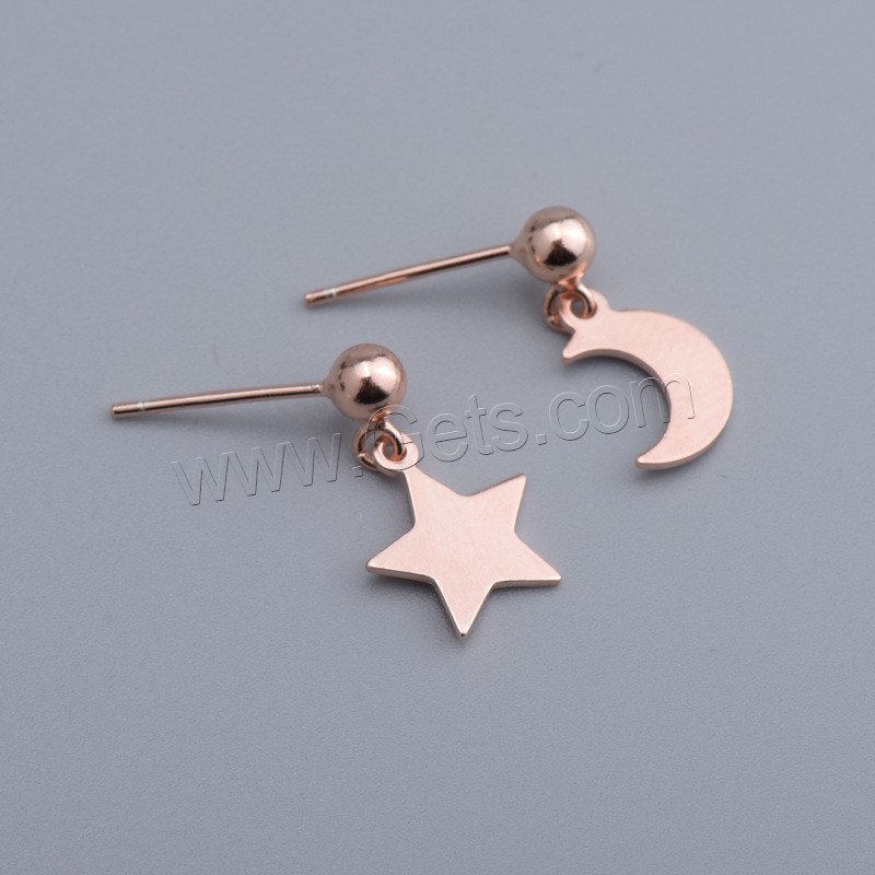 925 Sterling Silver Asymmetric Stud Earrings, Moon and Star, plated, different styles for choice & for woman, more colors for choice, 7.5mm, 9.5mm, 4mm, Sold By Pair