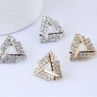 Rhinestone Brass Stud Earring, Triangle, plated, for woman & with rhinestone nickel, lead & cadmium free, 16mm 