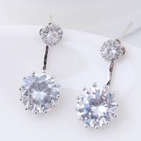 Brass Split Earring, Flower, platinum plated, for woman & with cubic zirconia, nickel, lead & cadmium free 