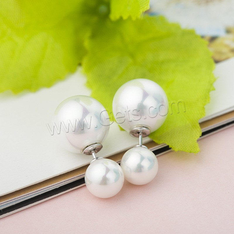 925 Sterling Silver Double Faced Stud Earring, with Shell Pearl, different size for choice & for woman, Sold By Pair