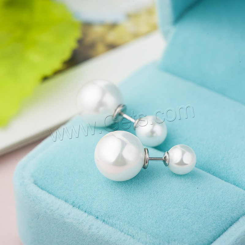 925 Sterling Silver Double Faced Stud Earring, with Shell Pearl, different size for choice & for woman, Sold By Pair