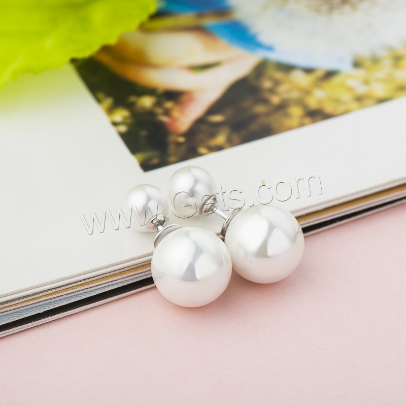 925 Sterling Silver Double Faced Stud Earring, with Shell Pearl, different size for choice & for woman, Sold By Pair