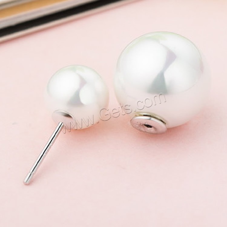 925 Sterling Silver Double Faced Stud Earring, with Shell Pearl, different size for choice & for woman, Sold By Pair