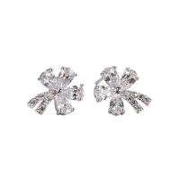 Zinc alliage strass Stud Earring, alliage de zinc, Placage de couleur argentée, pour femme & avec strass Vendu par paire