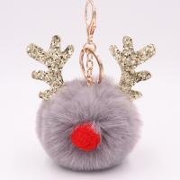 Peluche porte-clés, avec Paillettes & fer, renne de noël, Placage de couleur d'or, Mignon, plus de couleurs à choisir, 80mm, Vendu par PC