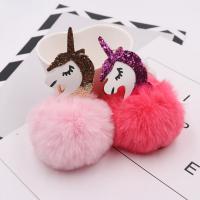 Peluche porte-clés, avec cuir PU & fer, Licorne, Placage de couleur d'or, Mignon, plus de couleurs à choisir, 80mm, Vendu par PC