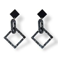 Acrílico Pendientes con Colgantes, con aleación de zinc, chapado en color de plata, para mujer, Negro, 85mm, Vendido por Par