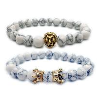 Lava Bracelet, with Howlite & Abrazine Stone & Zinc Alloy, Lion, plated, Unisex & anti-fatigue 8mm Approx 7 Inch 