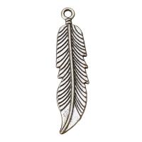 Colgantes de pluma de aleación de cinc, aleación de zinc, chapado en color de plata antigua, 11x46x3mm, agujero:aproximado 2mm, Vendido por UD