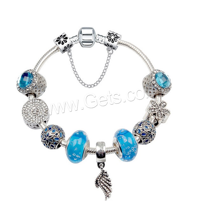 European Match Cristal Bracelets, alliage de zinc, avec Oeil de chat & chalumeau, Placage de couleur argentée, longueur différente pour le choix & chaîne serpent & pour femme & avec strass, Vendu par brin