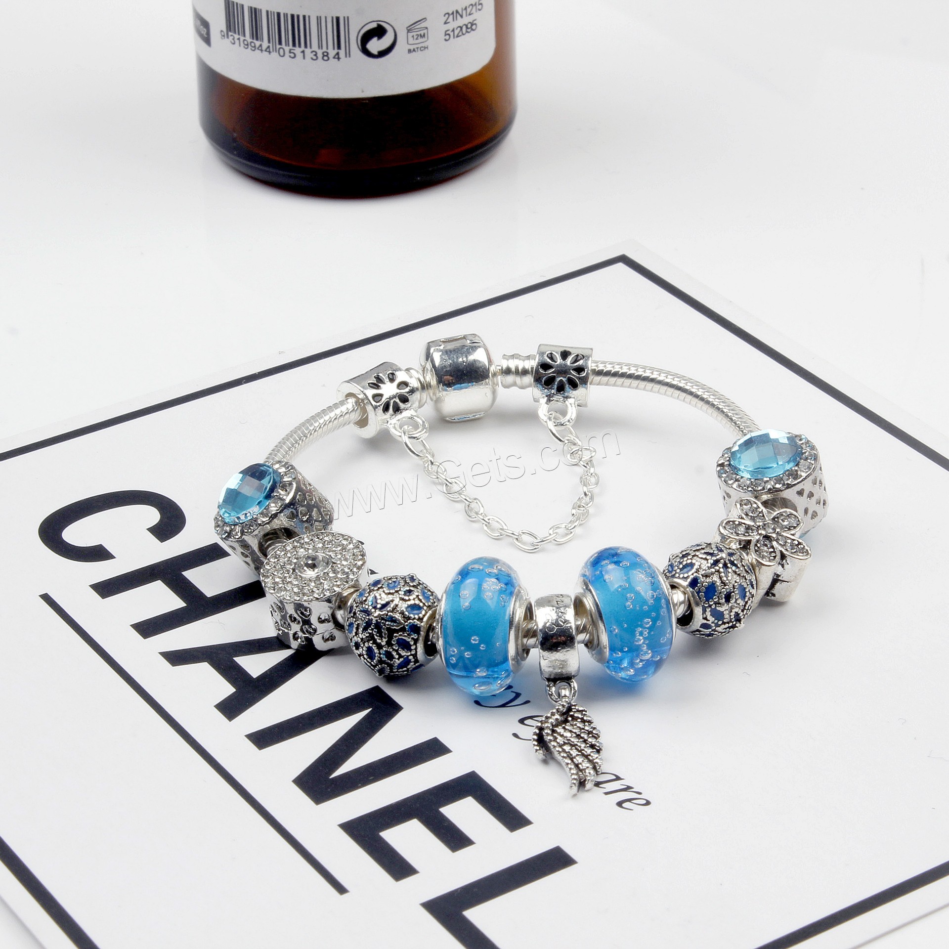 European Match Cristal Bracelets, alliage de zinc, avec Oeil de chat & chalumeau, Placage de couleur argentée, longueur différente pour le choix & chaîne serpent & pour femme & avec strass, Vendu par brin