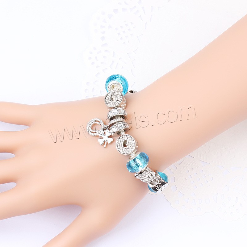 European Match Cristal Bracelets, alliage de zinc, avec Oeil de chat & chalumeau, Placage de couleur argentée, longueur différente pour le choix & chaîne serpent & pour femme & avec strass, plus de couleurs à choisir, Vendu par brin