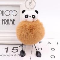 Peluche porte-clés, avec cuir PU & fer, panda, Placage de couleur argentée, Mignon, plus de couleurs à choisir, 80mm, Vendu par PC