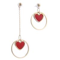 laiton Boucles d'oreilles asymétriques, argent pur puce boucle d'oreille, Plaqué d'or, pour femme, rouge, 57mm Vendu par paire