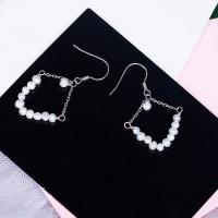 Plata de ley 925 Pendientes con Colgantes, con Shell Pearl, chapado en platina real, para mujer, 39x22mm, Vendido por Par