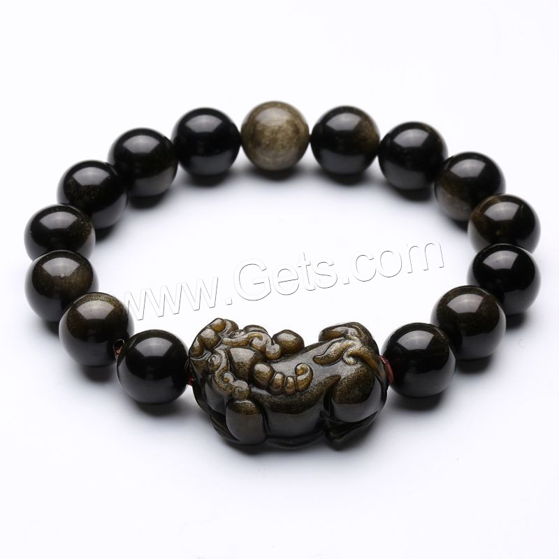 Bracelet obsidienne noire, or Obsidian, unisexe & normes différentes pour le choix, Longueur:Environ 7 pouce, Vendu par brin