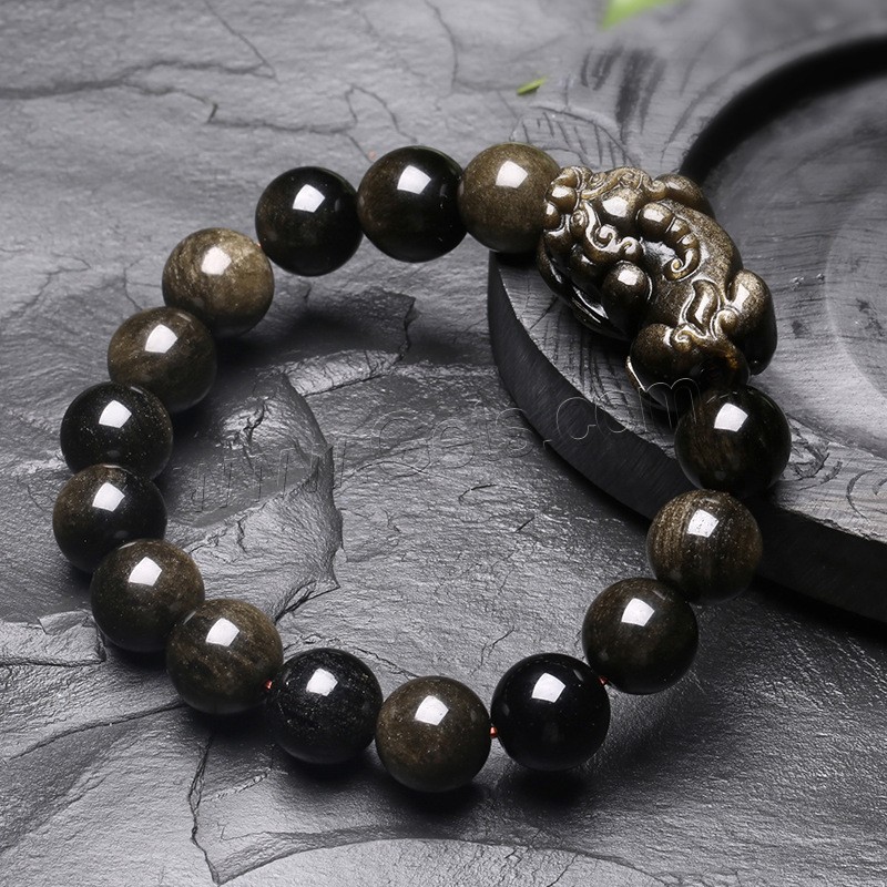 Bracelet obsidienne noire, or Obsidian, unisexe & normes différentes pour le choix, Longueur:Environ 7 pouce, Vendu par brin