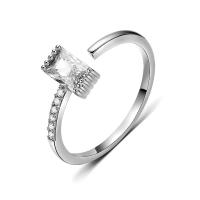 Zirkonia Messing Finger Ring, platiniert, mit kubischem Zirkonia, 4x7mm, Größe:6, verkauft von PC