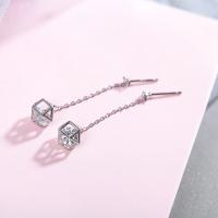 925 Sterling Silver Split Earring, Geometrical Pattern, platinum plated, oval chain & for woman & with cubic zirconia & hollow 25mm 