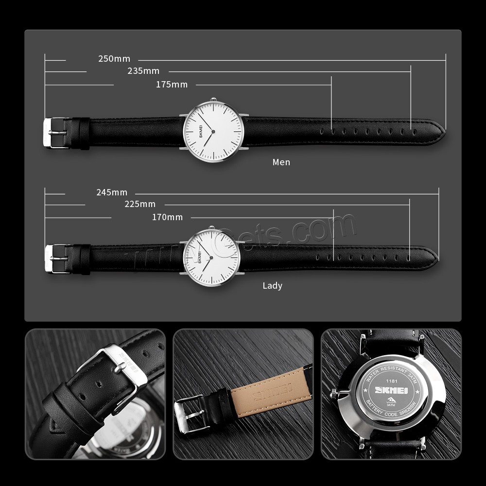 Montre à bijoux pour homme SKmei®, cuir de peau de vache, avec cadran en alliage de zinc & verre, Placage, réglable & styles différents pour le choix, plus de couleurs à choisir, Vendu par PC