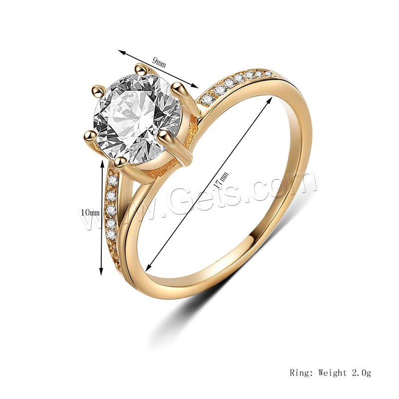 Cubic Zircon Brass Finger Ring, real gold plated, different size for choice & with cubic zirconia, 9mm,10mm, Sold By PC