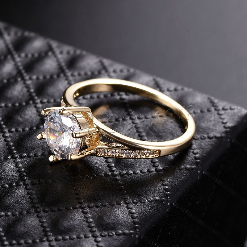 Cubic Zircon Brass Finger Ring, real gold plated, different size for choice & with cubic zirconia, 9mm,10mm, Sold By PC