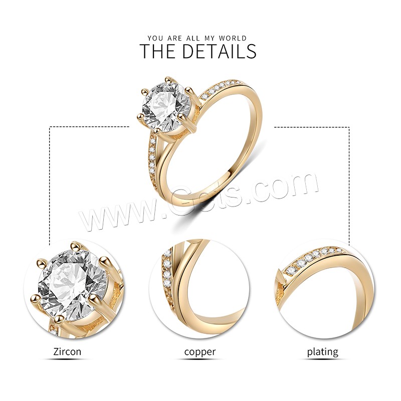 Cubic Zircon Brass Finger Ring, real gold plated, different size for choice & with cubic zirconia, 9mm,10mm, Sold By PC