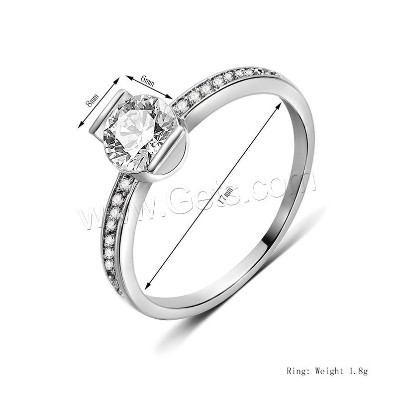 Cubic Zircon Brass Finger Ring, platinum plated, different size for choice & with cubic zirconia, 8x6mm, Sold By PC