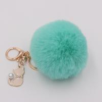 alliage de zinc porte-clés, avec Peluche & perle de plastique, chat, Placage de couleur d'or, Mignon, plus de couleurs à choisir, 80mm, Vendu par PC