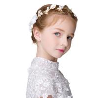 Children Hair Band, Zinc Alloy, with Cloth & Plastic Pearl, Leaf, gold color plated, Girl 