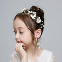 Set Joyería del Pelo para Niños, aleación de zinc, banda para el cabello & pendiente, con paño & Perlas plásticas, Brote de flor, chapado en color de plata, Chica & con diamantes de imitación, 160-180mm, Vendido por Set