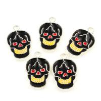 Colgantes de Aleación de Zinc en Forma Calavera, chapado en color de platina, esmalte, libre de plomo & cadmio, 13x20x2mm, agujero:aproximado 2mm, 10PCs/Bolsa, Vendido por Bolsa